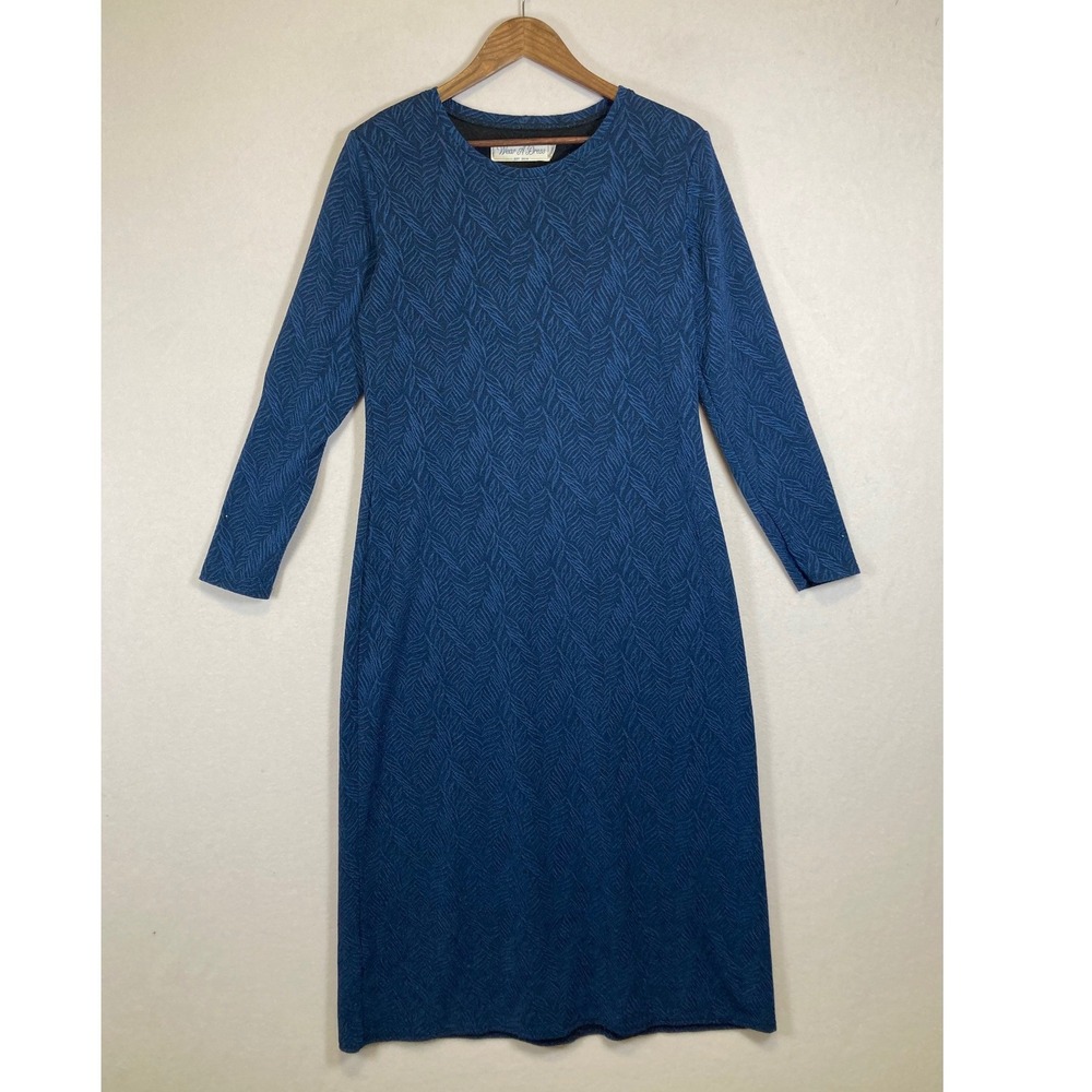 Modest Wear A Dress Women Med Blue Textured Knit Long Sleeve Midi Sheath Dress